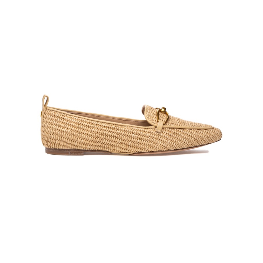 Veronica Beard Champlain Loafer in Ecru Woven Flats with Gold Detail Size : 8.5 - Picture 8 of 11